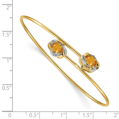 14k Yellow Gold Polished .03ct Natural Diamond and Citrine Flexible Bangle