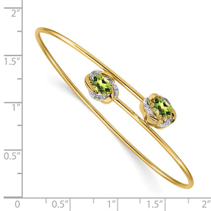 14k Yellow Gold Polished .03ct Natural Diamond and Peridot Flexible Bangle