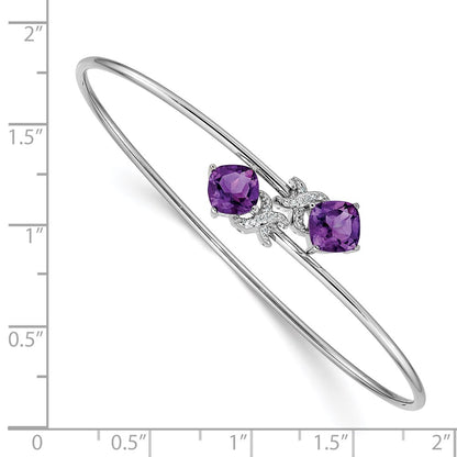 14k White Gold .03ct Natural Diamond and Amethyst Flexible Bangle