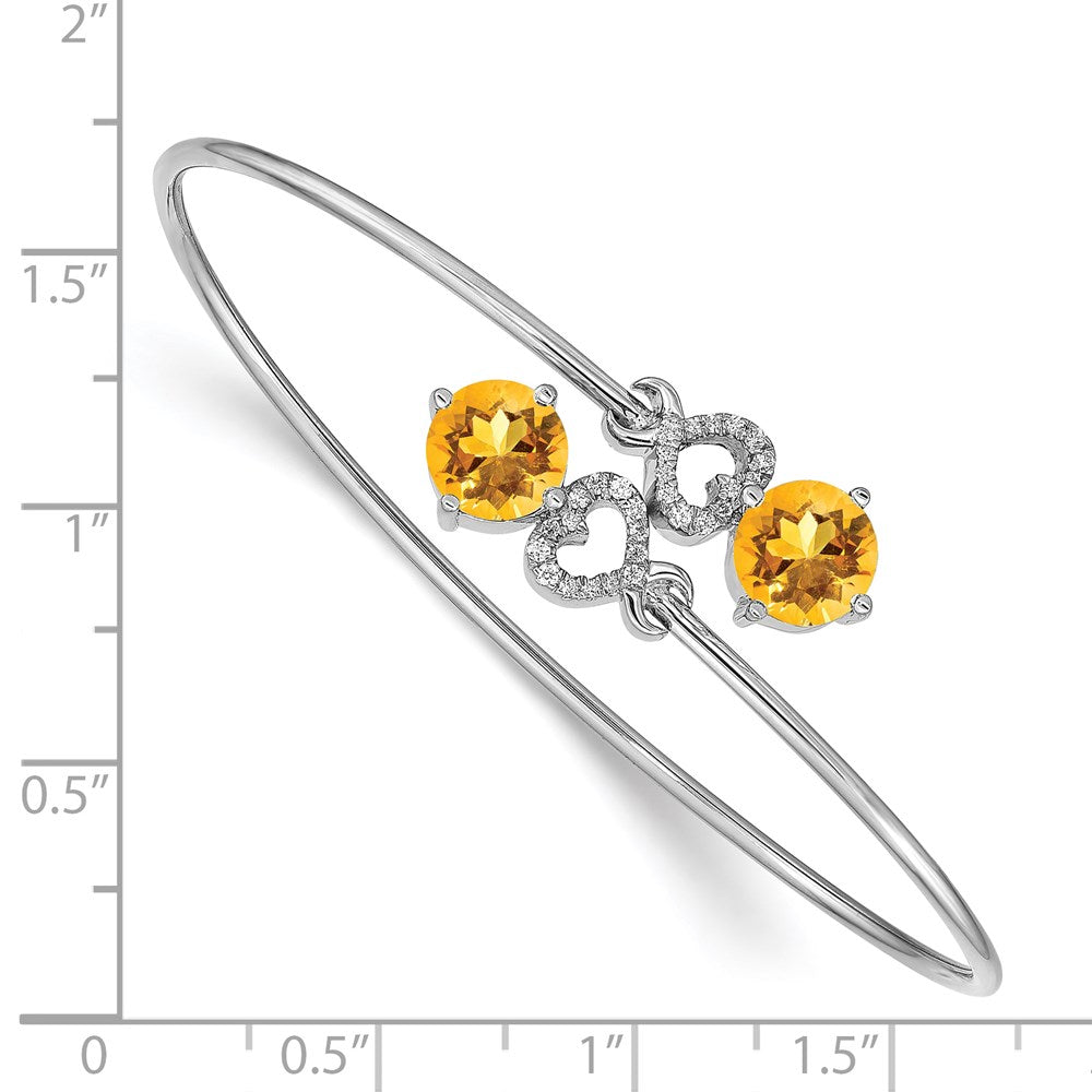 14k White Gold Citrine and Natural Diamond Flexible Bangle