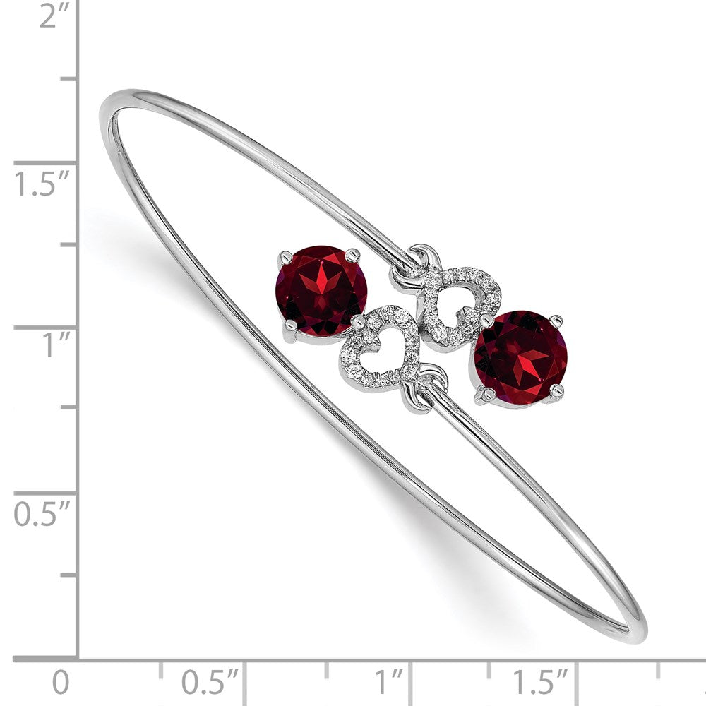 14k White Gold Garnet and Natural Diamond Flexible Bangle