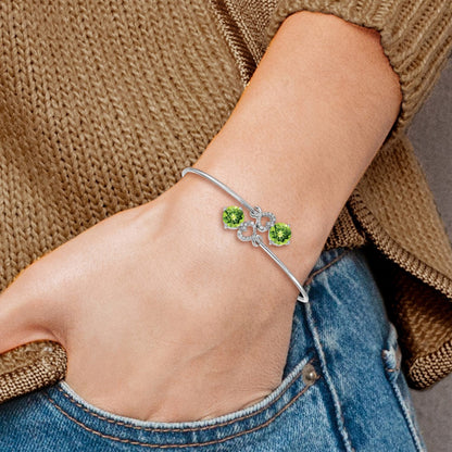 14k White Gold Peridot and Natural Diamond Flexible Bangle