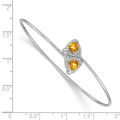 14k White Gold Citrine and Natural Diamond Flexible Bangle