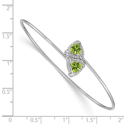 14k White Gold Peridot and Natural Diamond Flexible Bangle