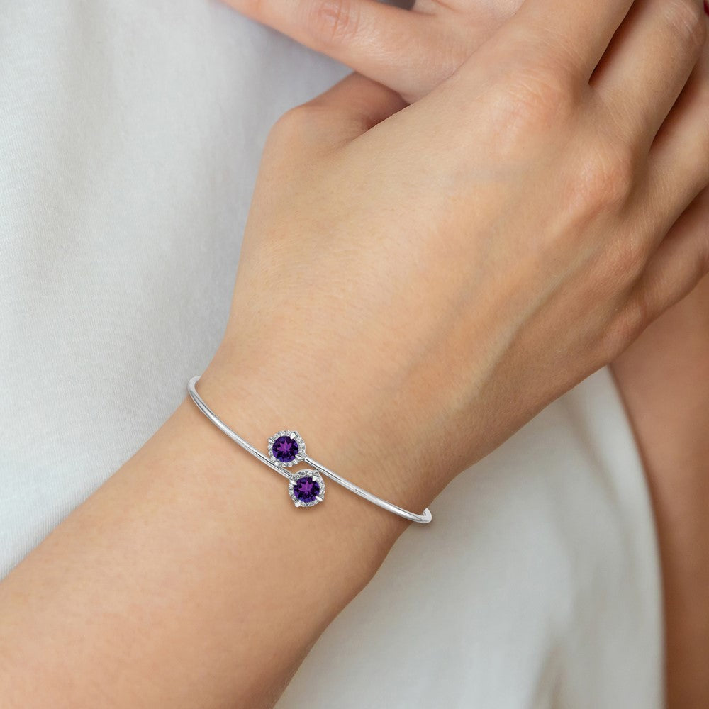 14k White Gold Amethyst and Natural Diamond Flexible Bangle