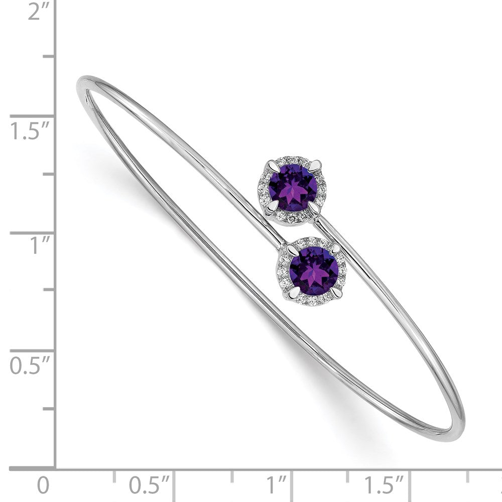 14k White Gold Amethyst and Natural Diamond Flexible Bangle