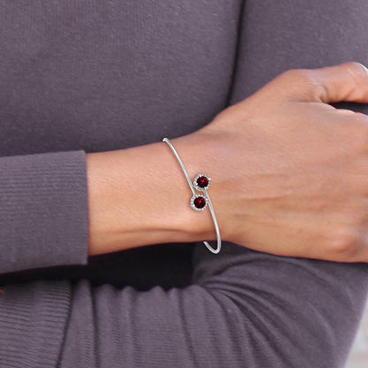 14k White Gold Garnet and Natural Diamond Flexible Bangle