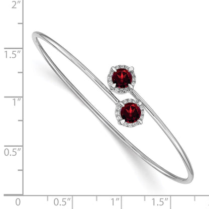14k White Gold Garnet and Natural Diamond Flexible Bangle