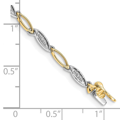 14k Two-tone Natural Diamond 7.5in Link Bracelet