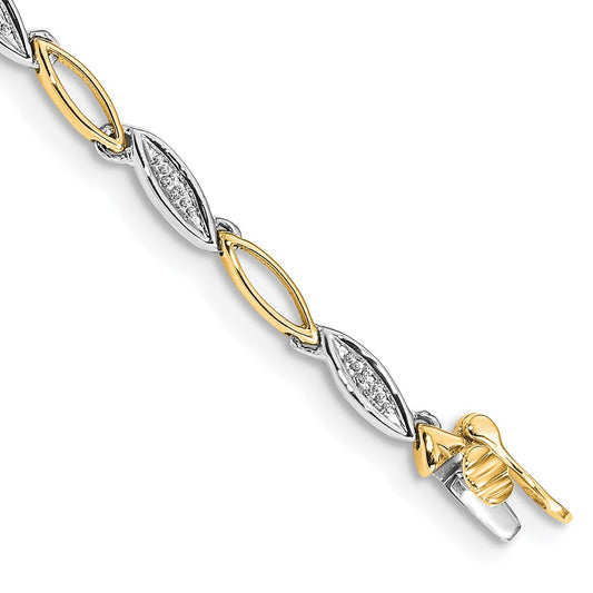 14k Two-tone Natural Diamond 7.5in Link Bracelet