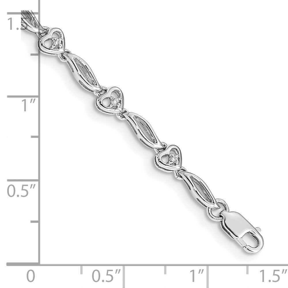 14k White Gold Polished Natural Diamond Heart Bracelet