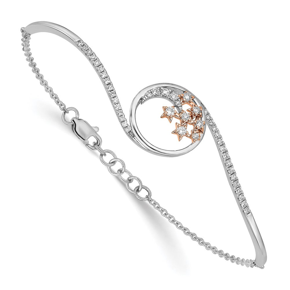 14k Two-tone Moon and Stars Natural Diamond 7in w/.5in ext Bracelet