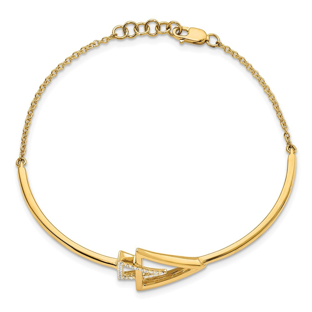 14k Yellow Gold Polished Triangle Natural Diamond 7in w/.5in ext Bracelet
