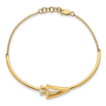 14k Yellow Gold Polished Triangle Natural Diamond 7in w/.5in ext Bracelet
