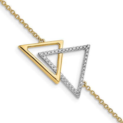 14k Yellow Gold Polished Double Triangle Natural Diamond 7in w/.5in ext Bracelet