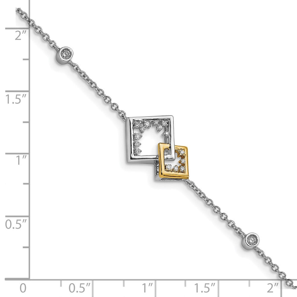 14k Two-tone Polished Double Square Natural Diamond 7in Bracelet