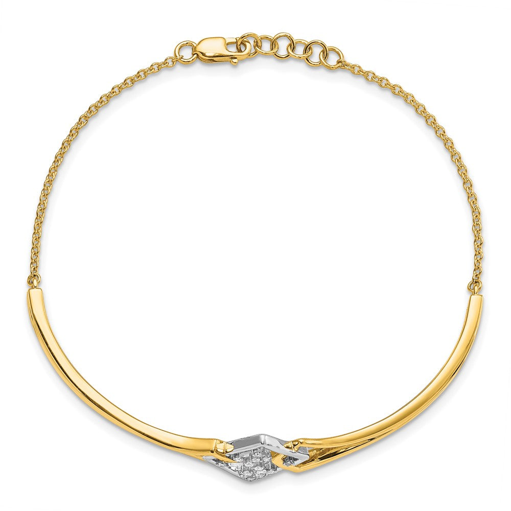 14k Two-tone Fancy Square Natural Diamond Bar 7in w/.5in ext Bracelet