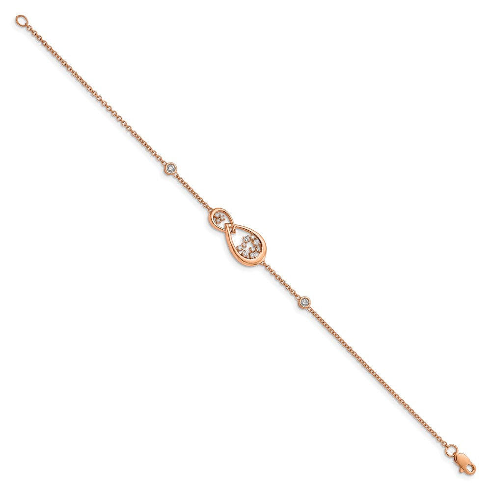 14k Rose Gold Polished Natural Diamond Teardrop 7in Bracelet