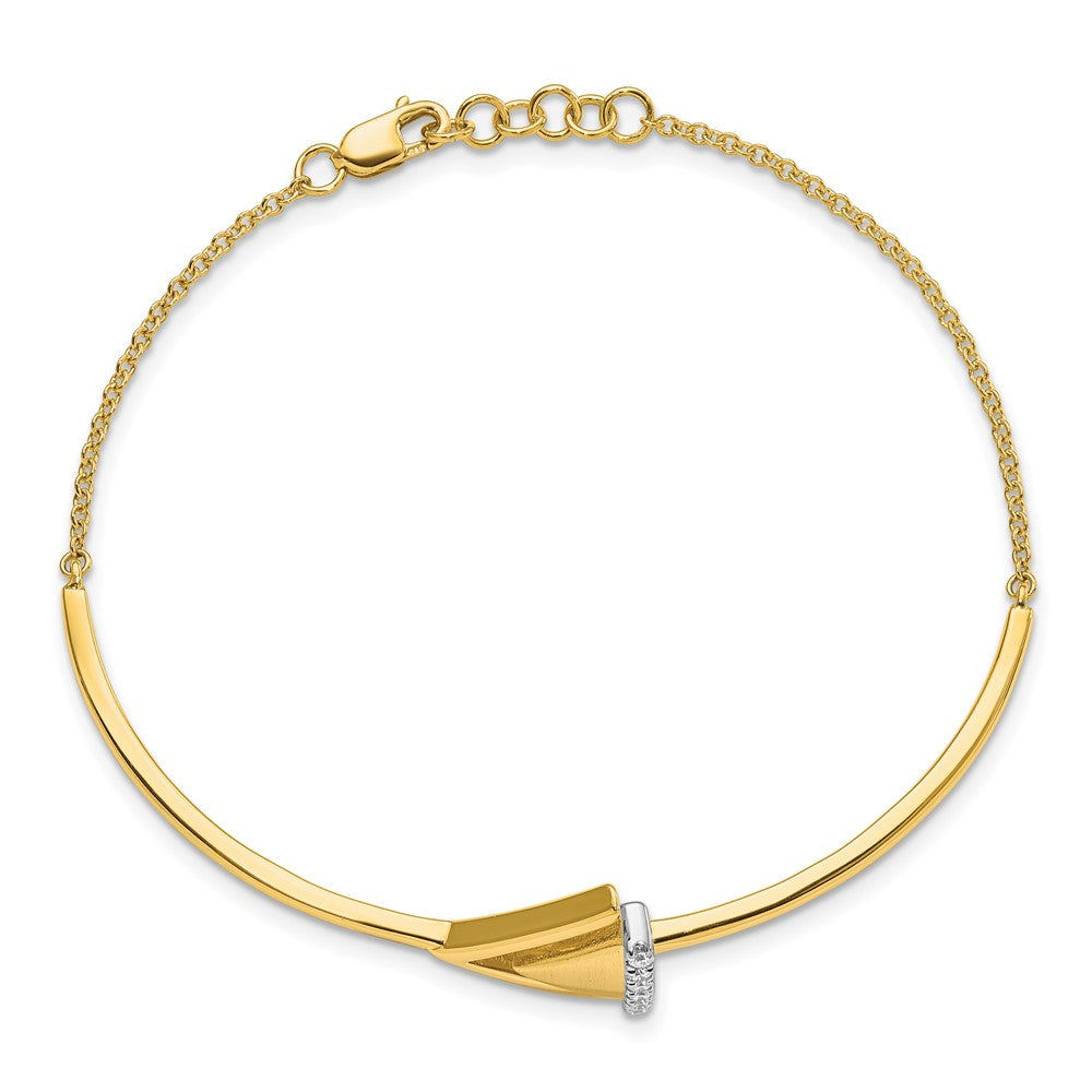 14k Yellow Gold Satin/Polish Natural Diamond Double Triangle Bar 7in w/.5in ext Bracelet