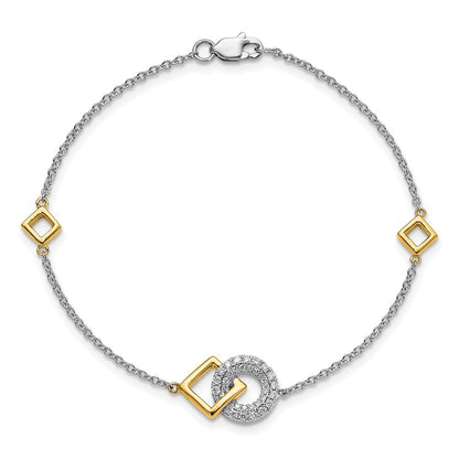 14k Two-tone Polished Natural Diamond Circle and Square 7in Bracelet