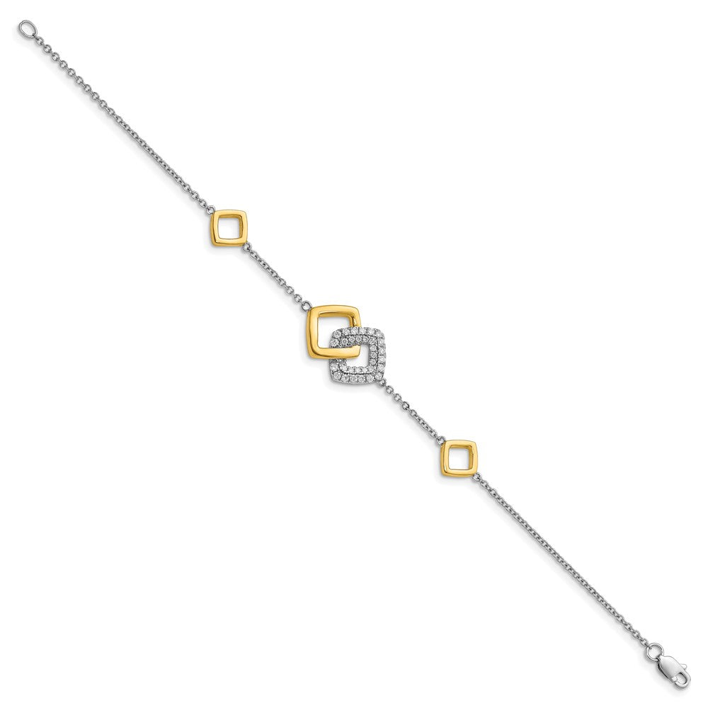 14k Two-tone Polished Natural Diamond Double Square 7in Bracelet