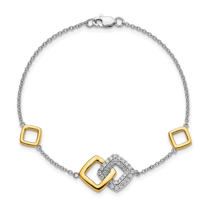14k Two-tone Polished Natural Diamond Double Square 7in Bracelet