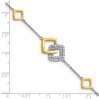 14k Two-tone Polished Natural Diamond Double Square 7in Bracelet