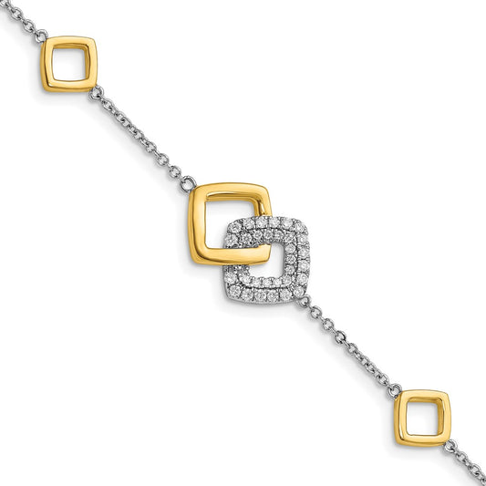 14k Two-tone Polished Natural Diamond Double Square 7in Bracelet