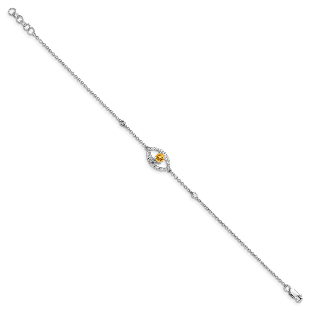 14k White Gold Polished Natural Diamond and Citrine 7in Bracelet