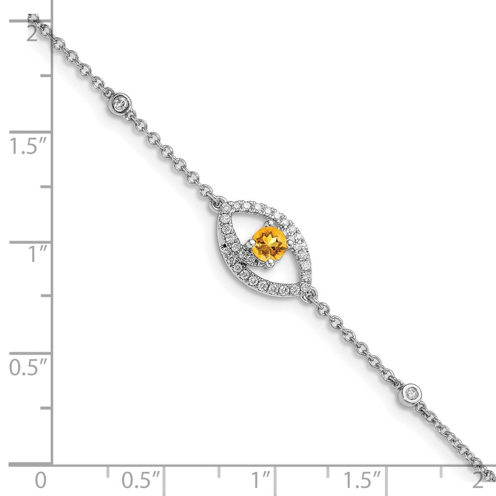 14k White Gold Polished Natural Diamond and Citrine 7in Bracelet