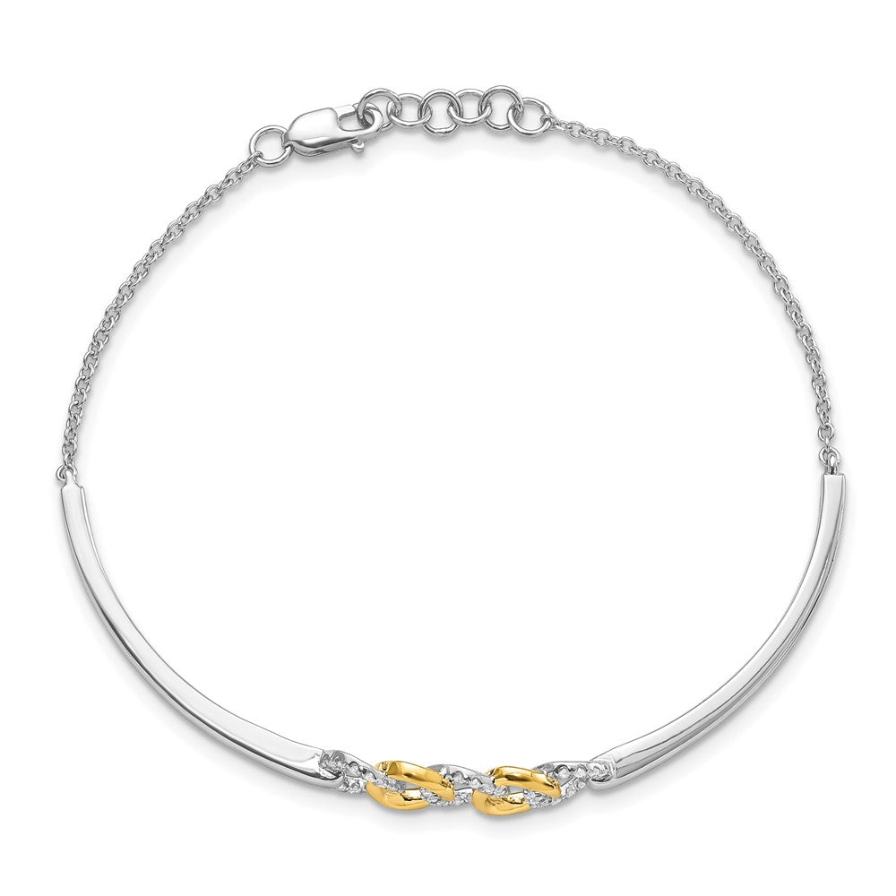 14k Two-tone Polished Natural Diamond Circles Bar 7in w/.5in ext Bracelet