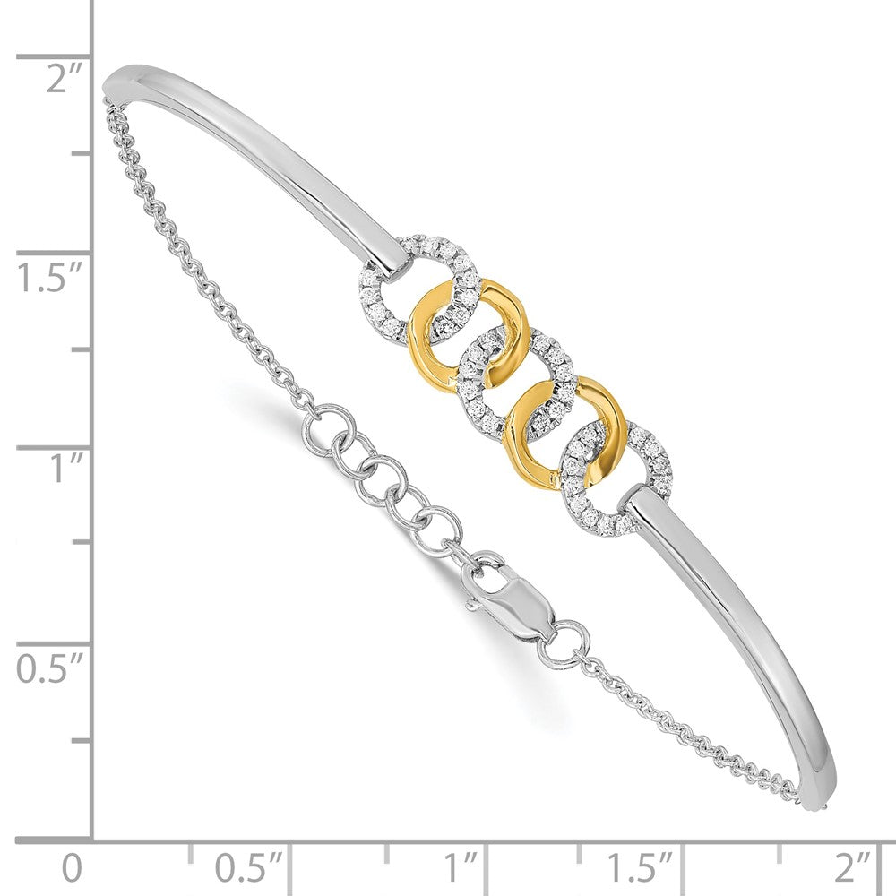 14k Two-tone Polished Natural Diamond Circles Bar 7in w/.5in ext Bracelet