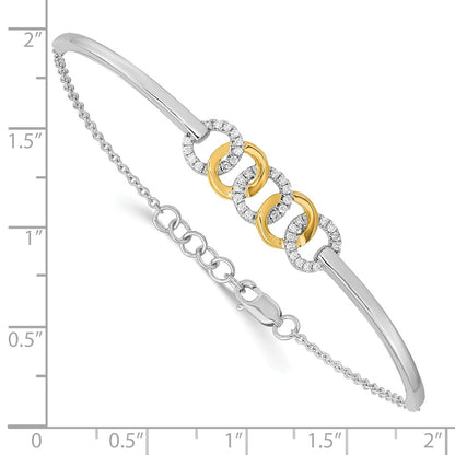 14k Two-tone Polished Natural Diamond Circles Bar 7in w/.5in ext Bracelet