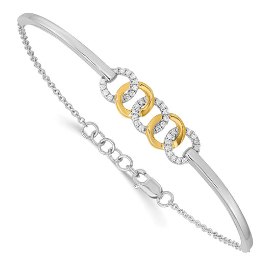 14k Two-tone Polished Natural Diamond Circles Bar 7in w/.5in ext Bracelet