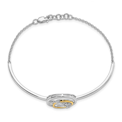 14k Two-tone Natural Diamond Circle Cluster Bar 7in w/.5in ext Bracelet