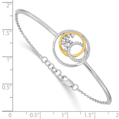 14k Two-tone Natural Diamond Circle Cluster Bar 7in w/.5in ext Bracelet