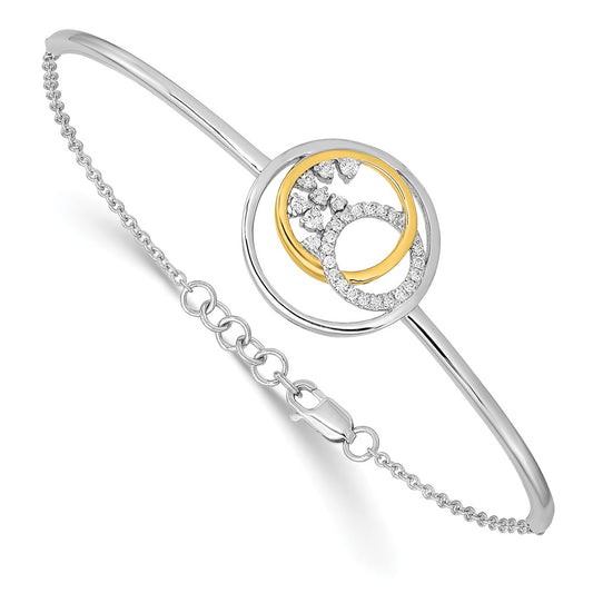 14k Two-tone Natural Diamond Circle Cluster Bar 7in w/.5in ext Bracelet