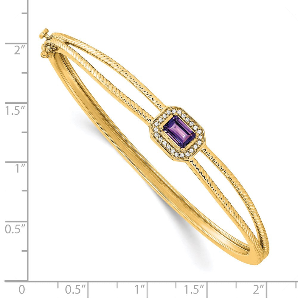 14k Yellow Gold Emerald-shape Amethyst and Natural Diamond Halo Bangle