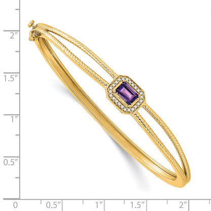 14k Yellow Gold Emerald-shape Amethyst and Natural Diamond Halo Bangle