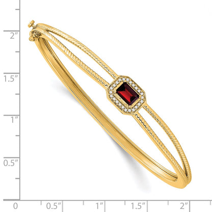 14k Yellow Gold Emerald-shape Garnet and Natural Diamond Halo Bangle