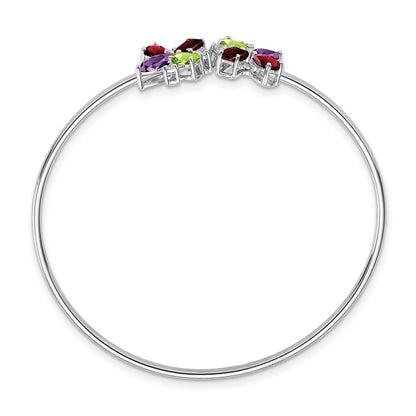 14k White Gold Amethyst/Peridot/Garnet/Natural Diamond Bangle