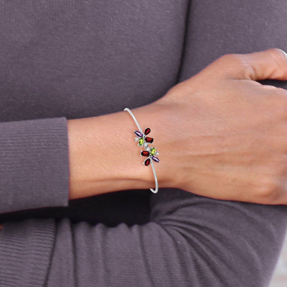 14k White Gold Amethyst/Peridot/Garnet/Natural Diamond Bangle