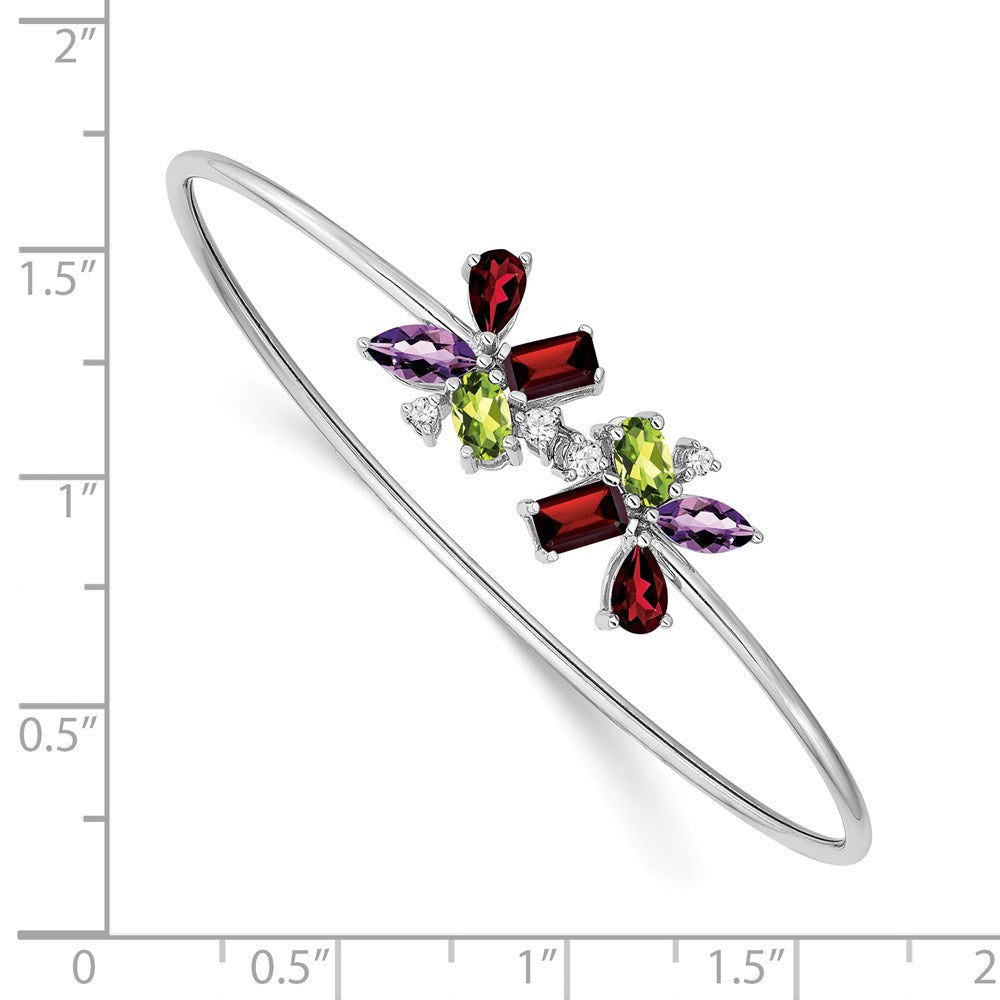 14k White Gold Amethyst/Peridot/Garnet/Natural Diamond Bangle