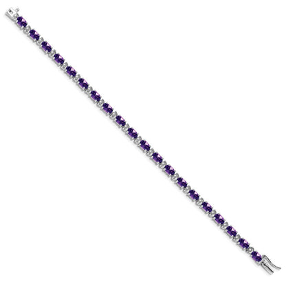 14k White Gold Oval Amethyst and Natural Diamond Bracelet