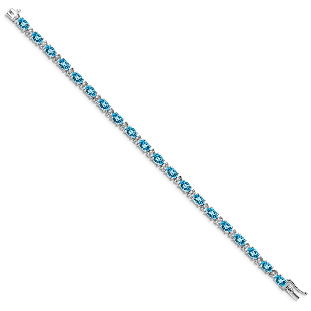 14k White Gold Oval Blue Topaz and Natural Diamond Bracelet