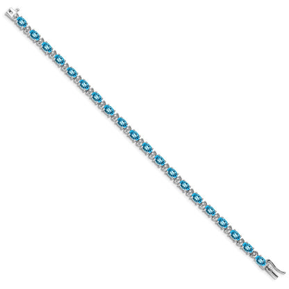 14k White Gold Oval Blue Topaz and Natural Diamond Bracelet