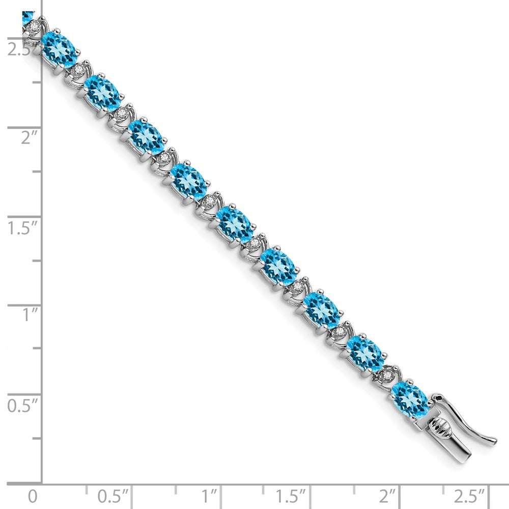14k White Gold Oval Blue Topaz and Natural Diamond Bracelet