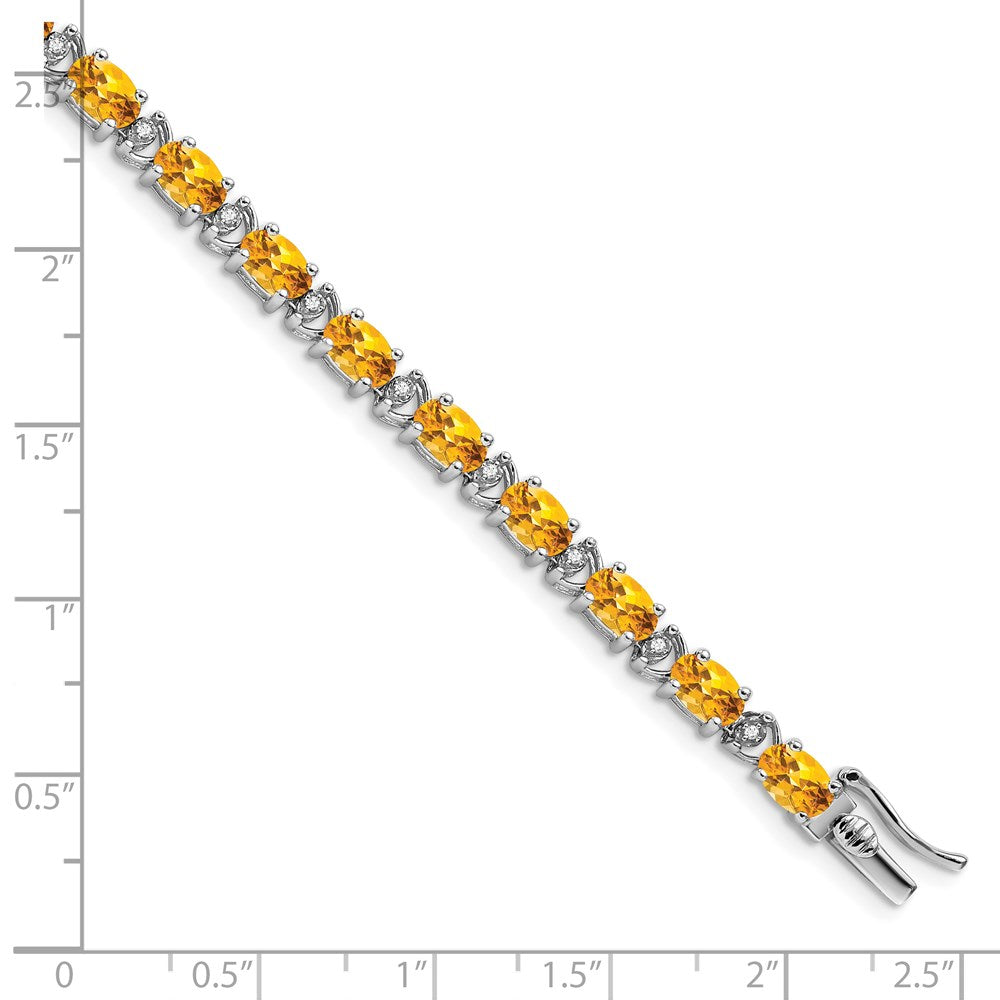 14k White Gold Oval Citrine and Natural Diamond Bracelet