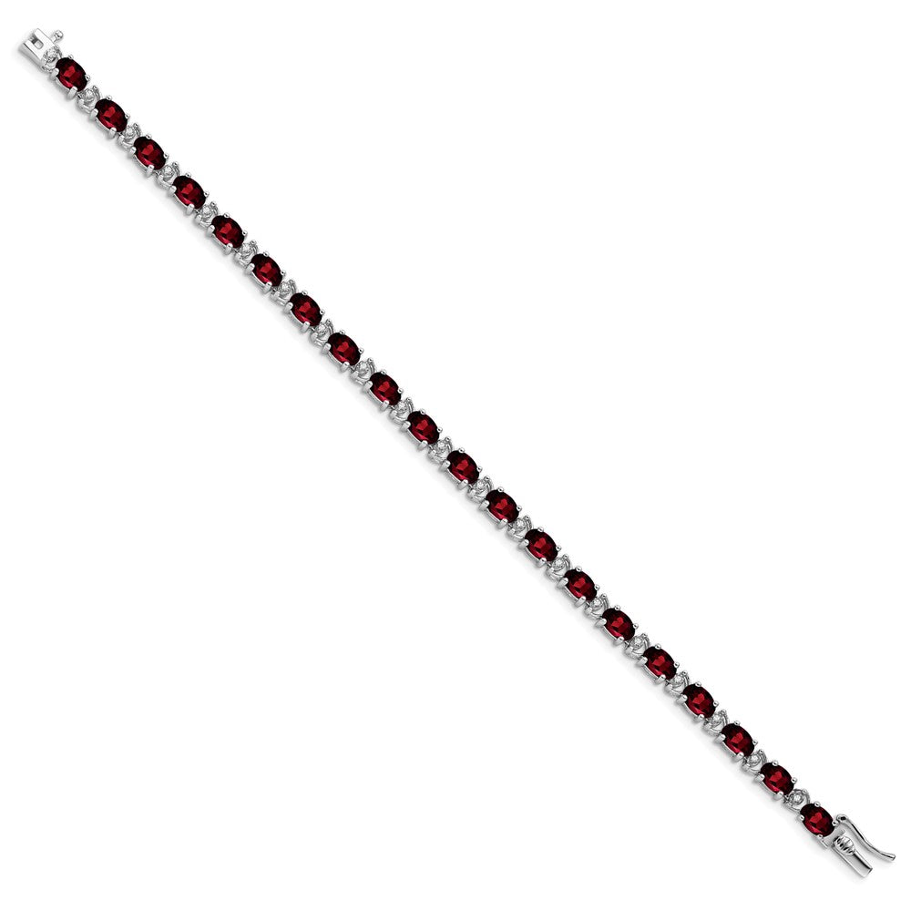14k White Gold Oval Garnet and Natural Diamond Bracelet