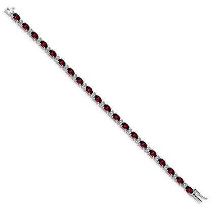 14k White Gold Oval Garnet and Natural Diamond Bracelet